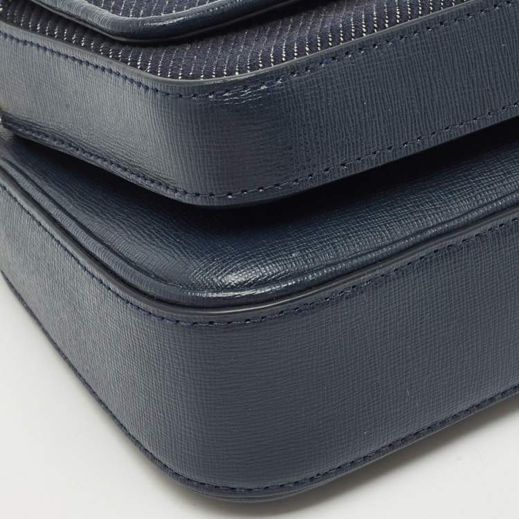 Pre Owned Kate Spade Navy Blue Denim and Saffiano Leather Double Up Crossbody Bag