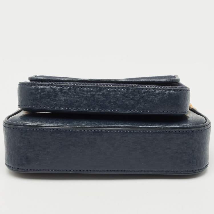 Pre Owned Kate Spade Navy Blue Denim and Saffiano Leather Double Up Crossbody Bag
