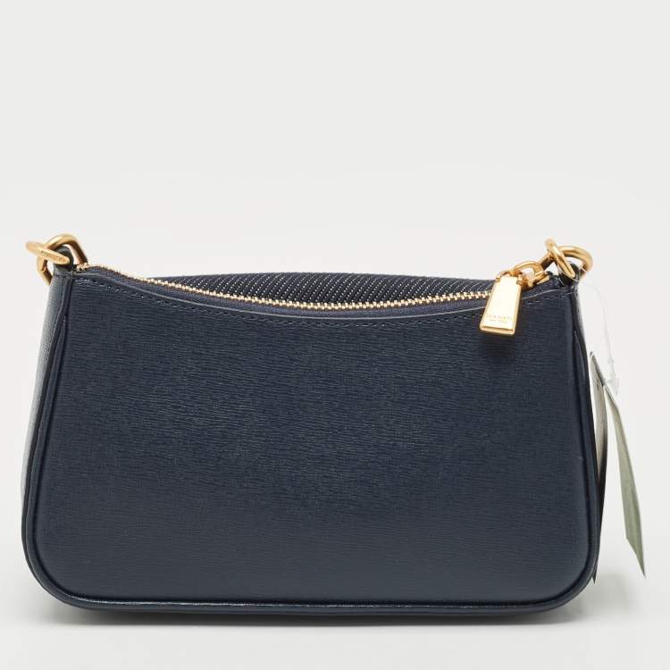Pre Owned Kate Spade Navy Blue Denim and Saffiano Leather Double Up Crossbody Bag