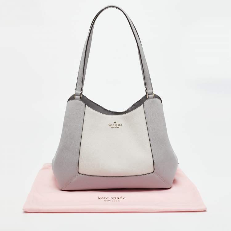 Pre Owned Kate Spade Lena Triple Compartment Grey/White Leather Shoulder Bag