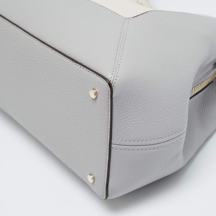 Pre Owned Kate Spade Lena Triple Compartment Grey/White Leather Shoulder Bag