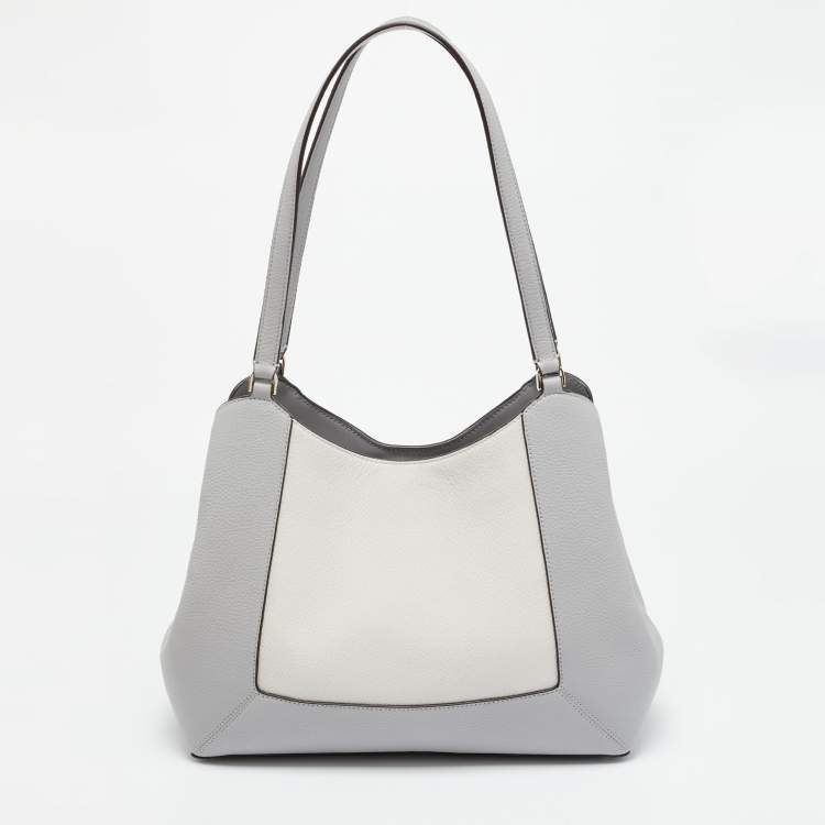 Pre Owned Kate Spade Lena Triple Compartment Grey/White Leather Shoulder Bag