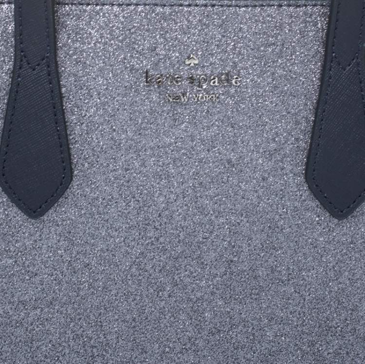 Pre Owned Kate Spade Sliver/Blue Glitter Leather Joeyley Tote