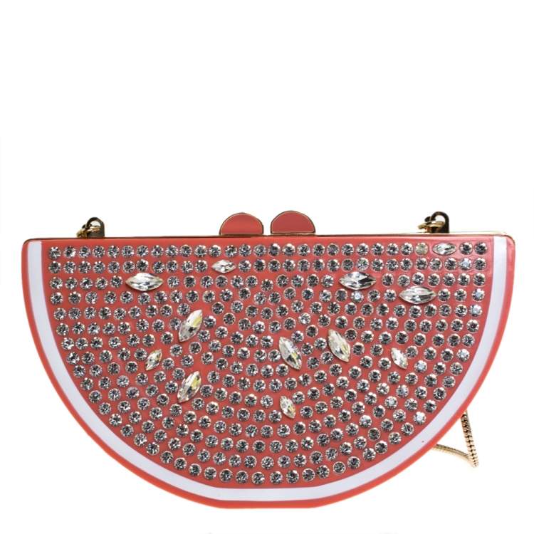 مملوكة مسبقًا Kate Spade Coral Crystal Embellished Resin Flights Of Fancy Grapefruit Slice Clutch