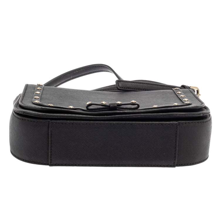 Pre Owned Kate Spade Black Leather Crystal Embellished Carsen Laurel Crossbody Bag