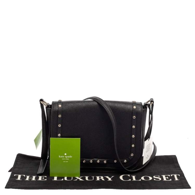 Pre Owned Kate Spade Black Leather Crystal Embellished Carsen Laurel Crossbody Bag