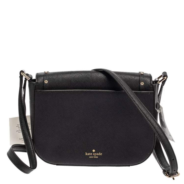 Pre Owned Kate Spade Black Leather Crystal Embellished Carsen Laurel Crossbody Bag