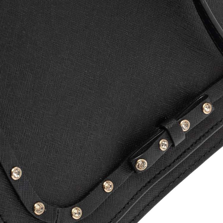 Pre Owned Kate Spade Black Leather Crystal Embellished Carsen Laurel Crossbody Bag