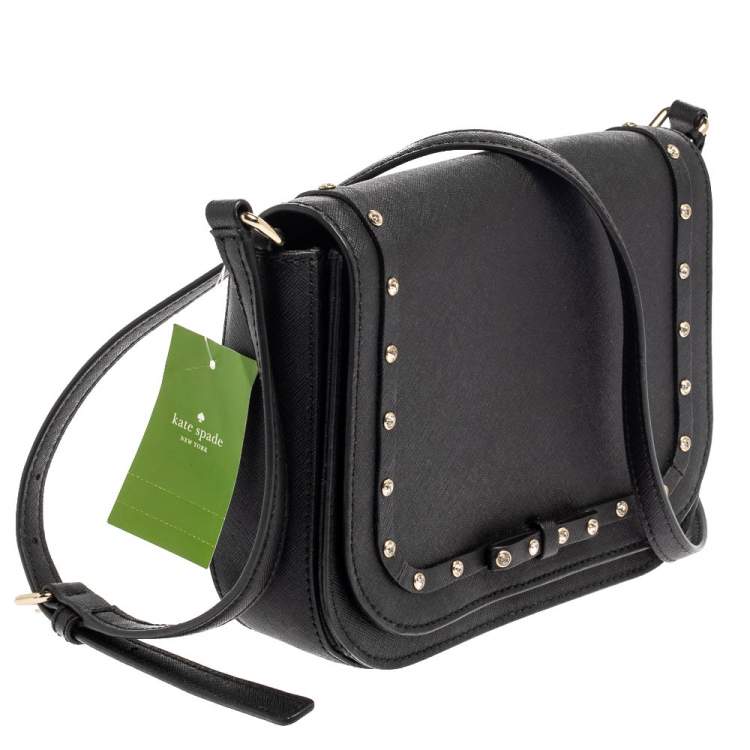 Pre Owned Kate Spade Black Leather Crystal Embellished Carsen Laurel Crossbody Bag