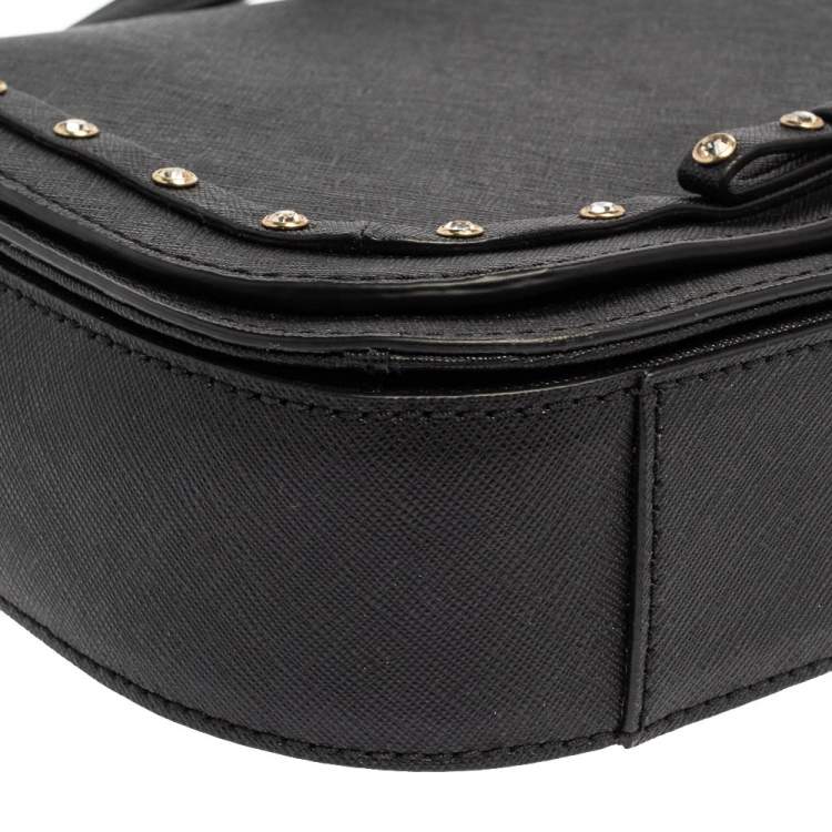 Pre Owned Kate Spade Black Leather Crystal Embellished Carsen Laurel Crossbody Bag