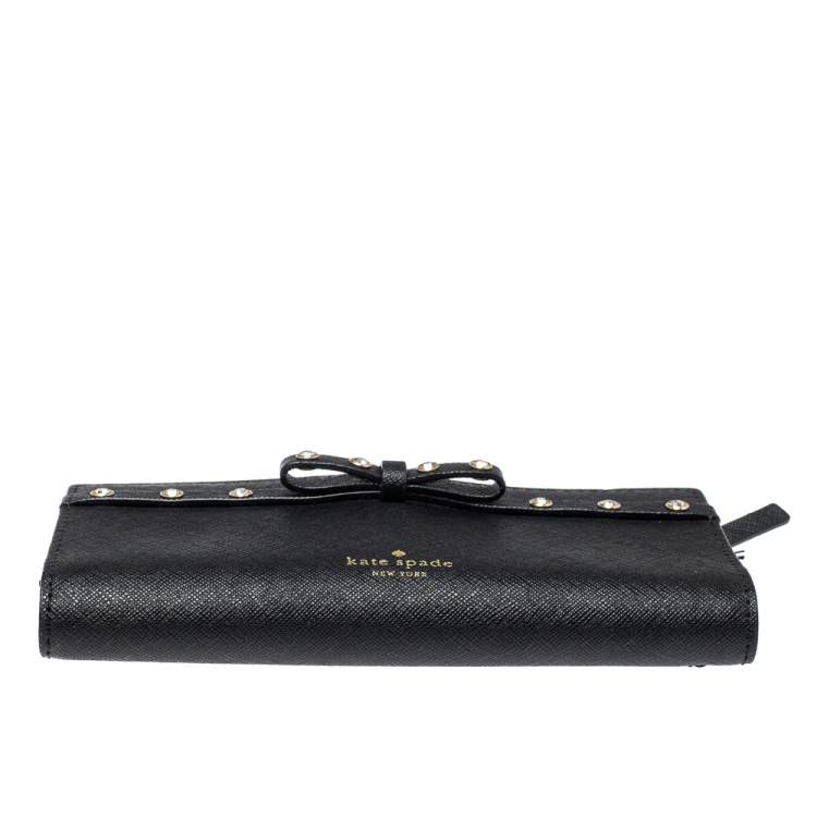 Pre Owned Kate Spade Black Leather Crystal Studded Wallet