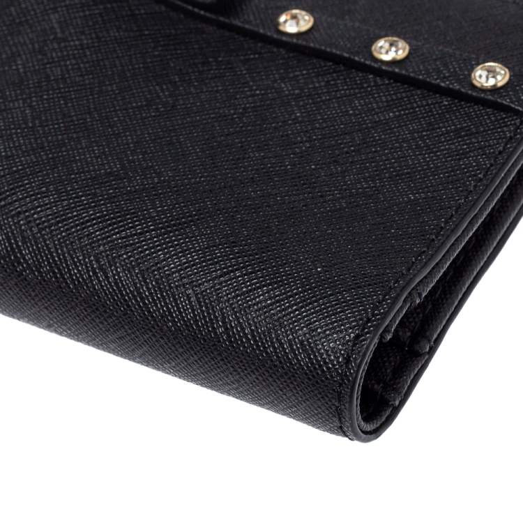 Pre Owned Kate Spade Black Leather Crystal Studded Wallet