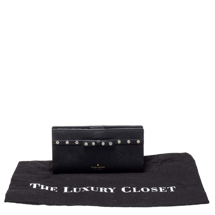 Pre Owned Kate Spade Black Leather Crystal Studded Wallet