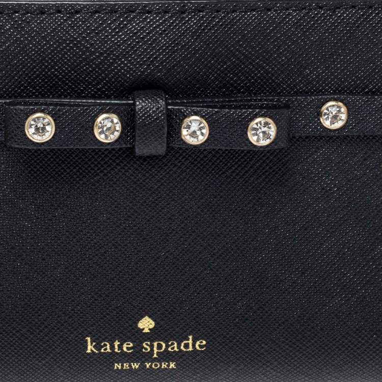 Pre Owned Kate Spade Black Leather Crystal Studded Wallet