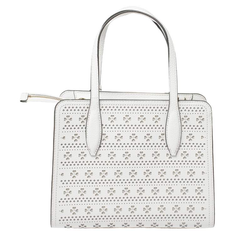 Pre Owned Kate Spade White Perforated Leather Small Rowe Tote