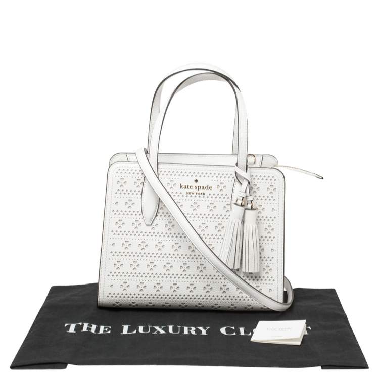 Pre Owned Kate Spade White Perforated Leather Small Rowe Tote