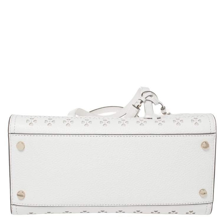 Pre Owned Kate Spade White Perforated Leather Small Rowe Tote