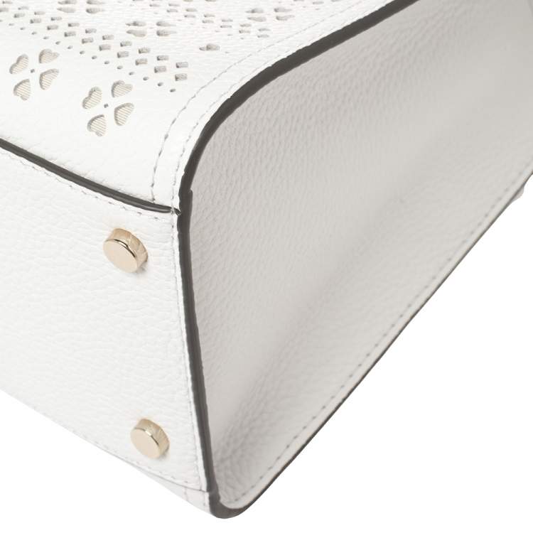 Pre Owned Kate Spade White Perforated Leather Small Rowe Tote