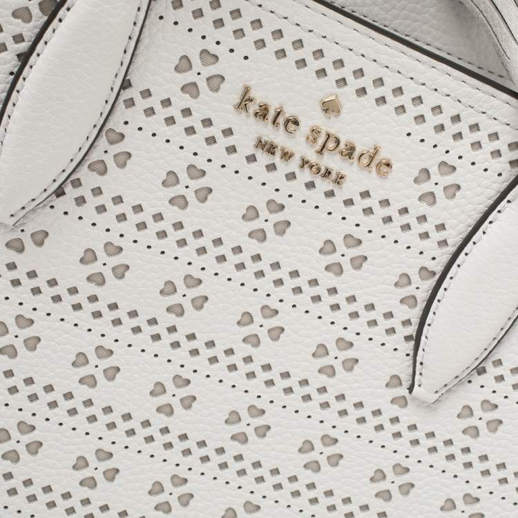 Pre Owned Kate Spade White Perforated Leather Small Rowe Tote