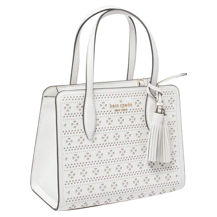Pre Owned Kate Spade White Perforated Leather Small Rowe Tote