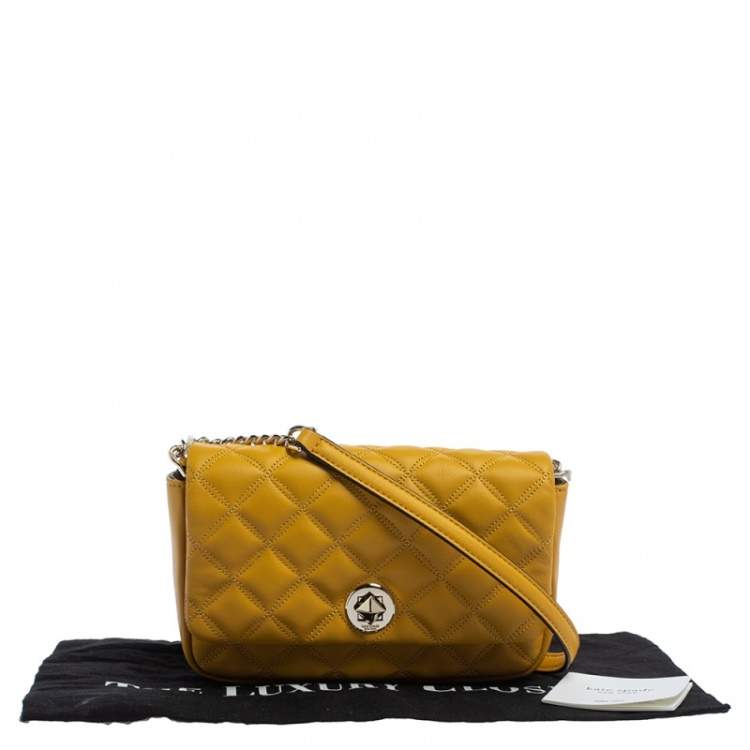 Pre Owned Kate Spade Yellow Quilted Leather Turnlock Flap Crossbody Bag