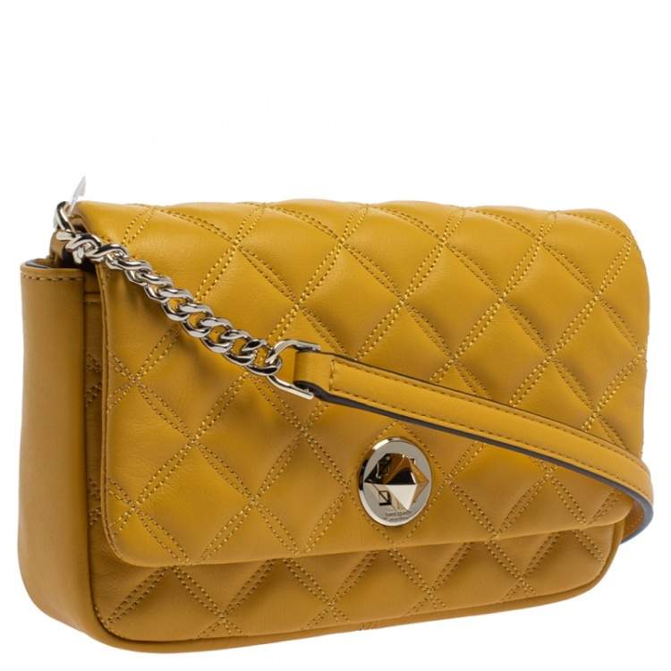 Pre Owned Kate Spade Yellow Quilted Leather Turnlock Flap Crossbody Bag
