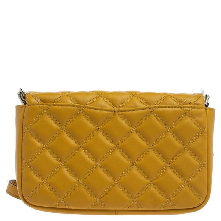 Pre Owned Kate Spade Yellow Quilted Leather Turnlock Flap Crossbody Bag