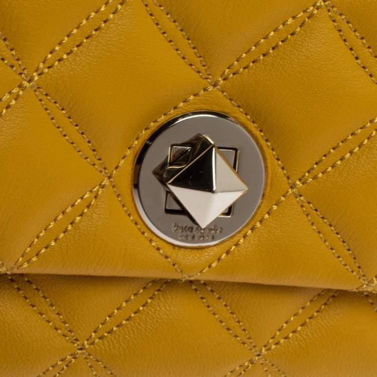 Pre Owned Kate Spade Yellow Quilted Leather Turnlock Flap Crossbody Bag