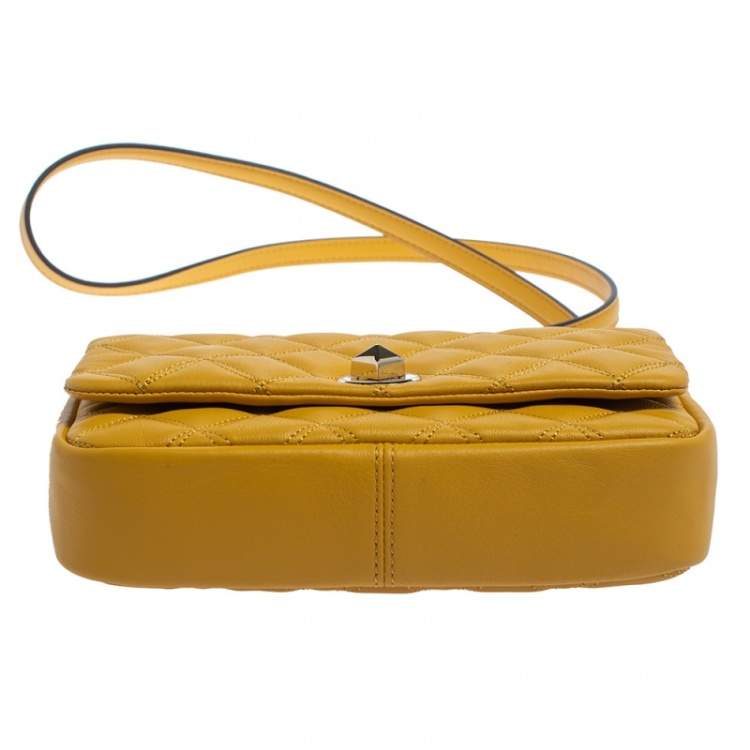 Pre Owned Kate Spade Yellow Quilted Leather Turnlock Flap Crossbody Bag