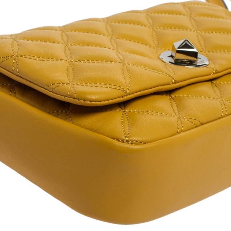 Pre Owned Kate Spade Yellow Quilted Leather Turnlock Flap Crossbody Bag