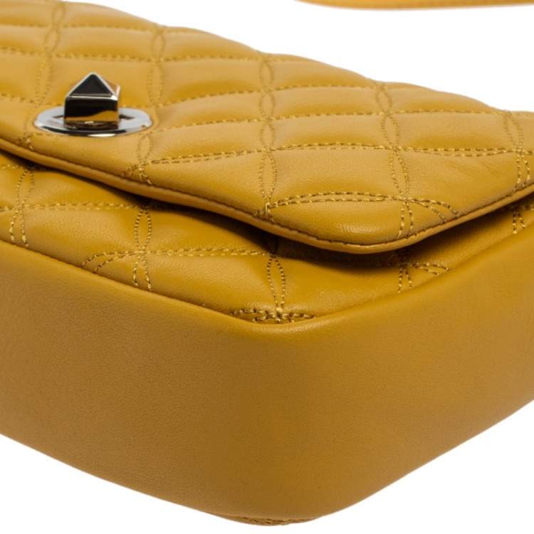 Pre Owned Kate Spade Yellow Quilted Leather Turnlock Flap Crossbody Bag