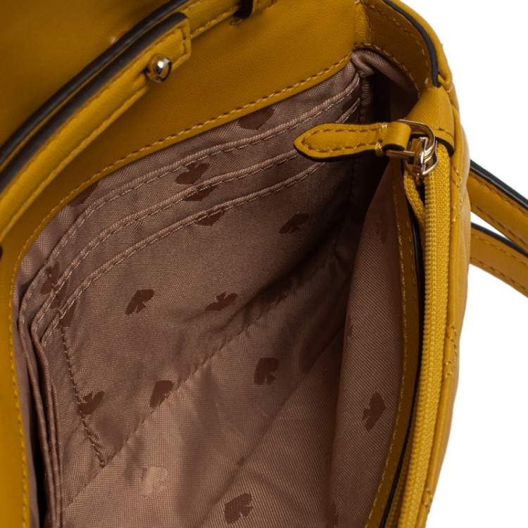 Pre Owned Kate Spade Yellow Quilted Leather Turnlock Flap Crossbody Bag