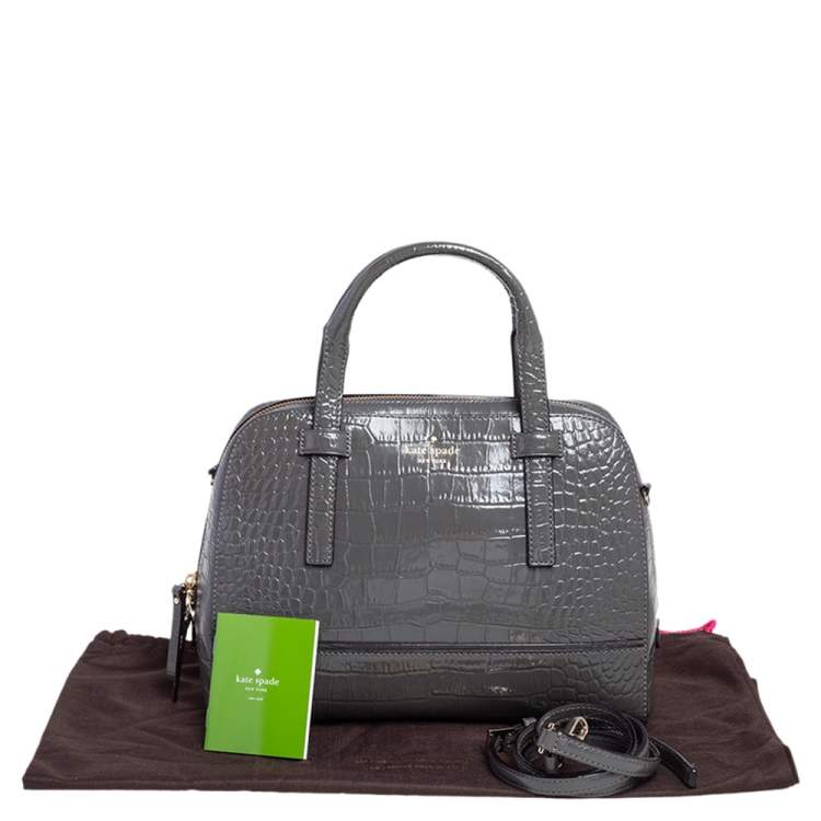 Pre Owned Kate Spade Glossy Dark Grey Croc Embossed Leather Riverside Street Felix Satchel