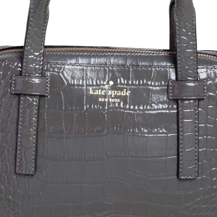 Pre Owned Kate Spade Glossy Dark Grey Croc Embossed Leather Riverside Street Felix Satchel
