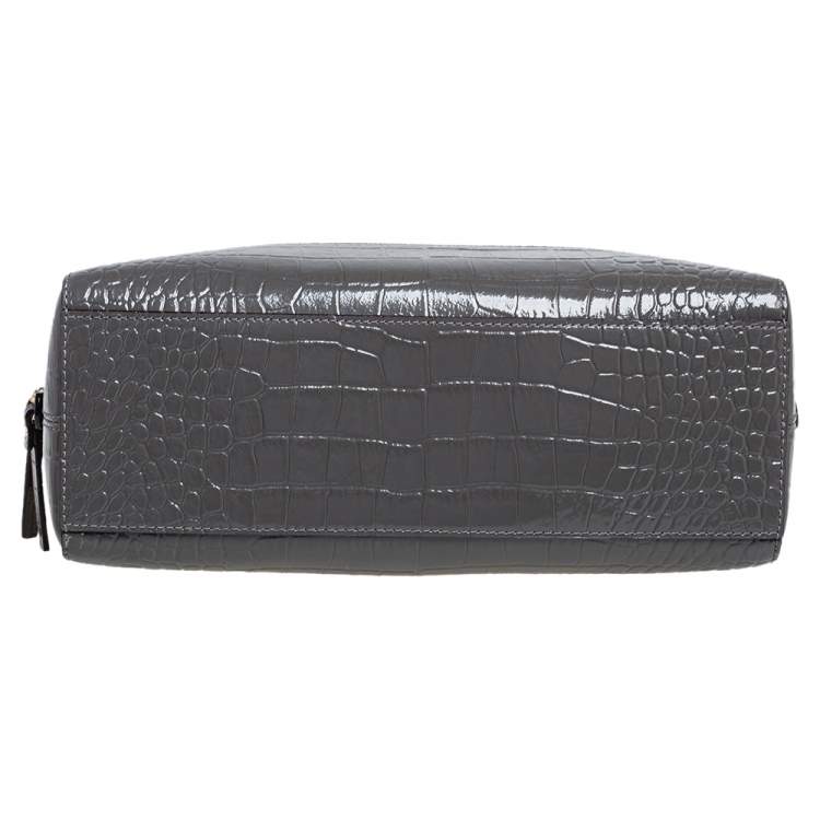 Pre Owned Kate Spade Glossy Dark Grey Croc Embossed Leather Riverside Street Felix Satchel