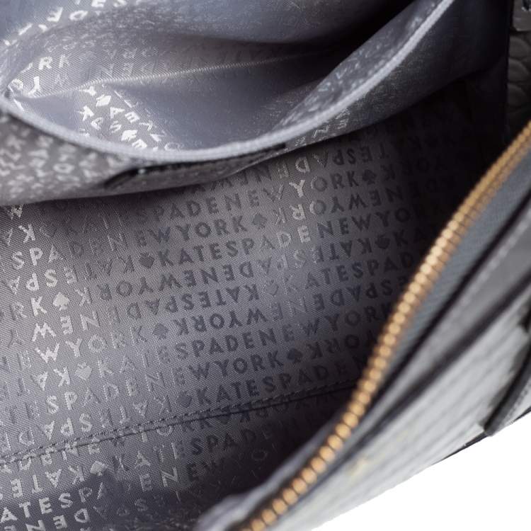Pre Owned Kate Spade Glossy Dark Grey Croc Embossed Leather Riverside Street Felix Satchel