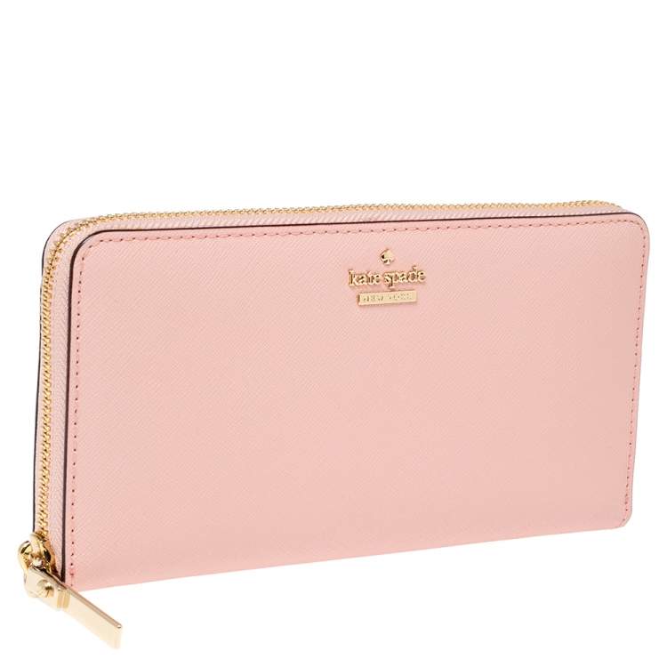 مملوكة مسبقًا Kate Spade Baby Pink Leather Lacey Zip Around Wallet