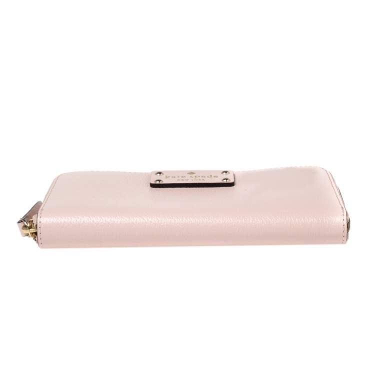Pre Owned Kate Spade Light Pink Leather Zip Around Continental Wallet
