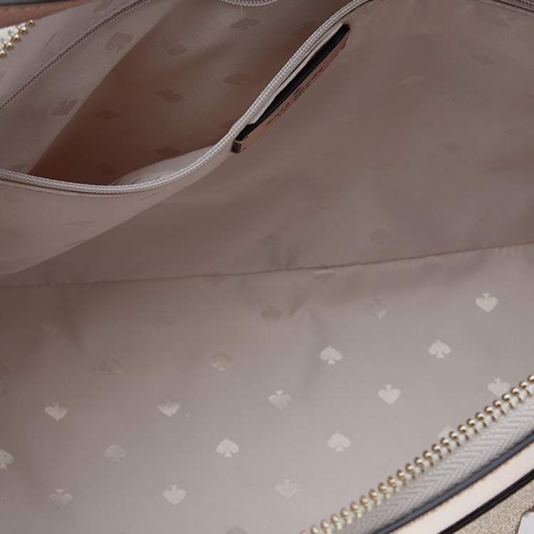 Pre Owned Kate Spade Metallic Rose Gold Leather And Shimmy Glitter Top Zip Tote