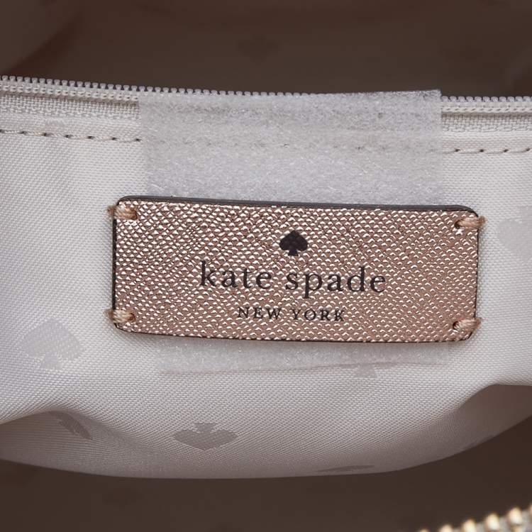 Pre Owned Kate Spade Metallic Rose Gold Leather And Shimmy Glitter Top Zip Tote
