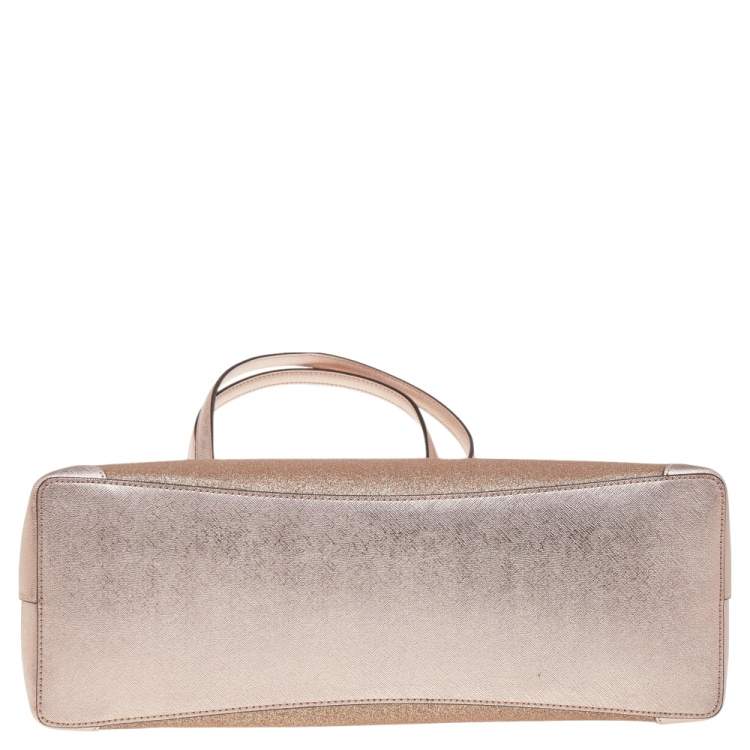 Pre Owned Kate Spade Metallic Rose Gold Leather And Shimmy Glitter Top Zip Tote