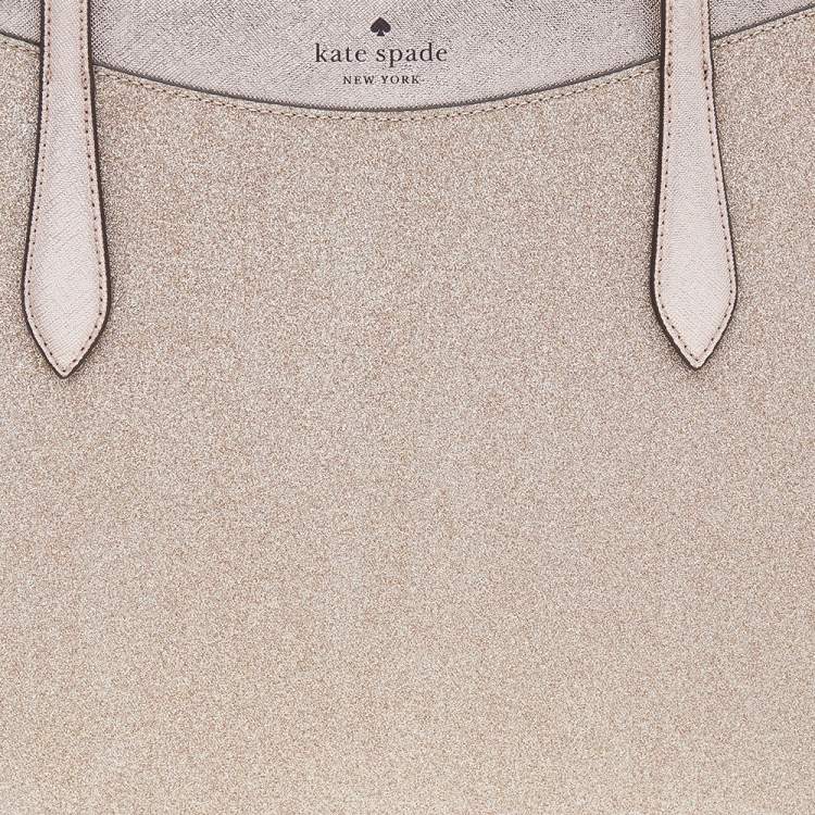 Pre Owned Kate Spade Metallic Rose Gold Leather And Shimmy Glitter Top Zip Tote