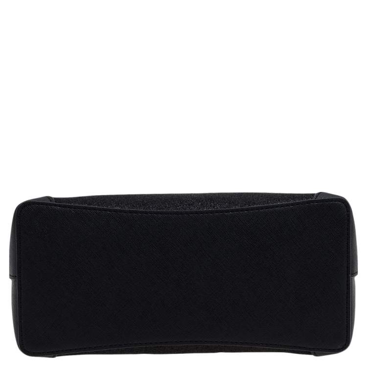 Pre Owned Kate Spade Black Shimmer Glitter And Saffiano Leather Top Zip Tote