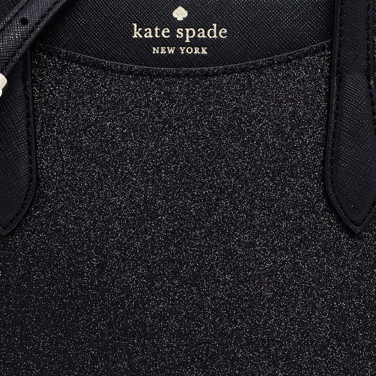 Pre Owned Kate Spade Black Shimmer Glitter And Saffiano Leather Top Zip Tote