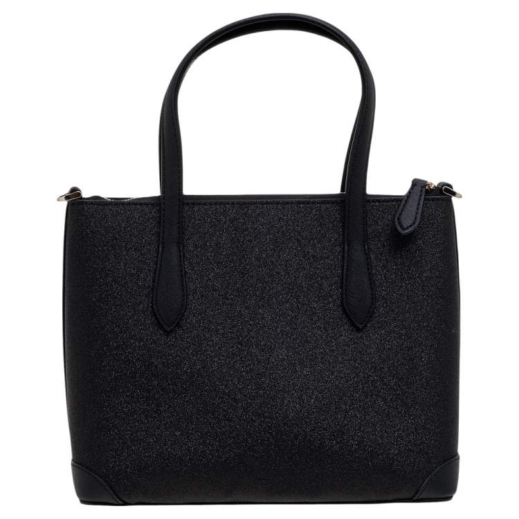 Pre Owned Kate Spade Black Shimmer Glitter And Saffiano Leather Top Zip Tote