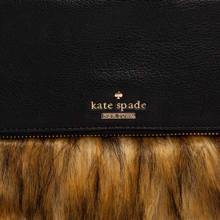 Pre Owned Kate Spade Black/Brown Leather and Faux Fur Clutch