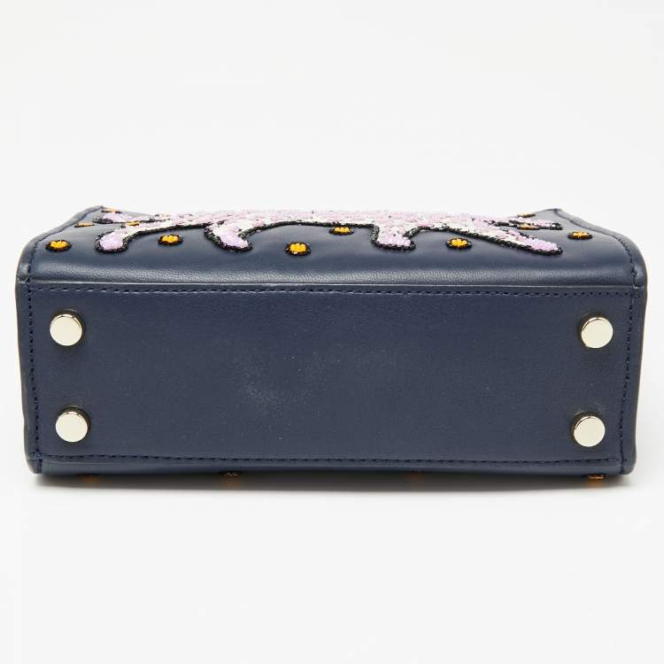 مملوكة مسبقًا Kate Spade Navy Blue Leather Mini Embellished Panther Sam Brace Satchel 