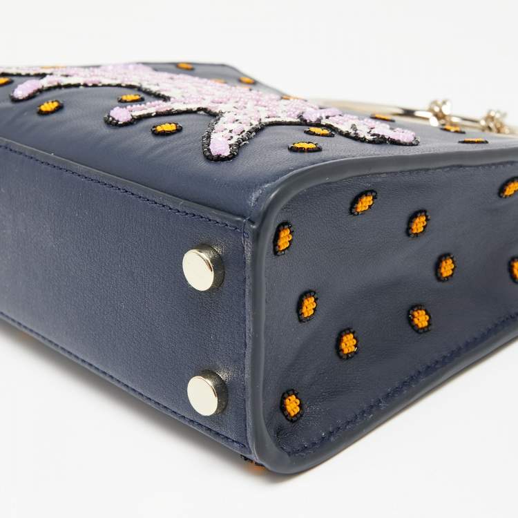 �مملوكة مسبقًا Kate Spade Navy Blue Leather Mini Embellished Panther Sam Brace Satchel 