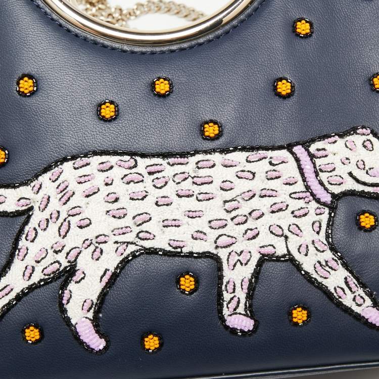 مملوكة مسبقًا Kate Spade Navy Blue Leather Mini Embellished Panther Sam Brace Satchel 
