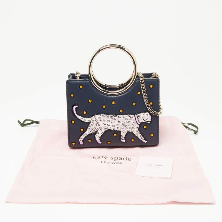 مملوكة مسبقًا Kate Spade Navy Blue Leather Mini Embellished Panther Sam Brace Satchel 